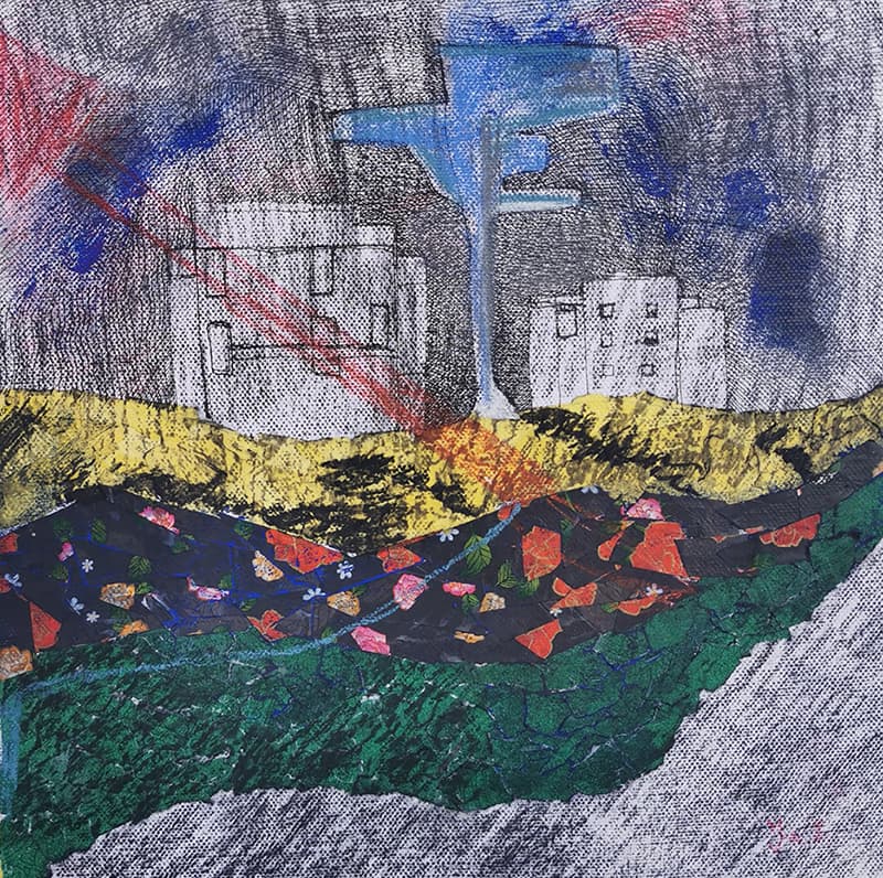 A collage painting.