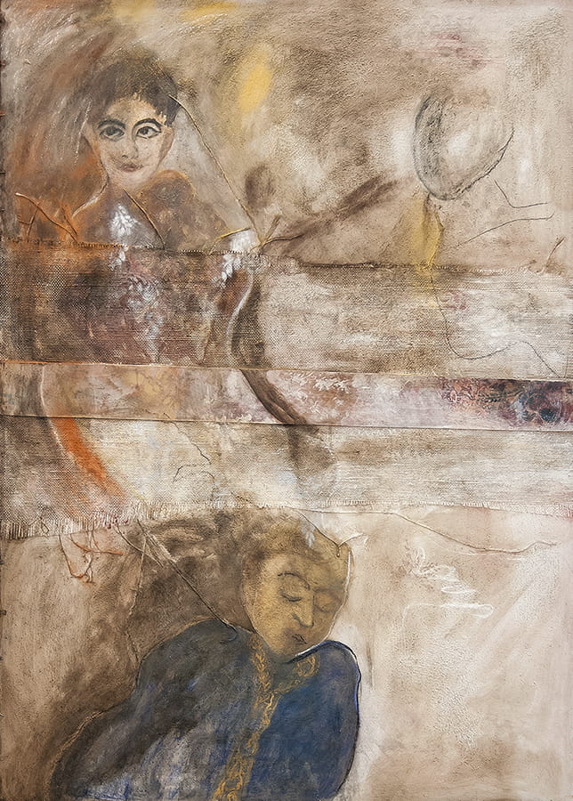 A collage painting.