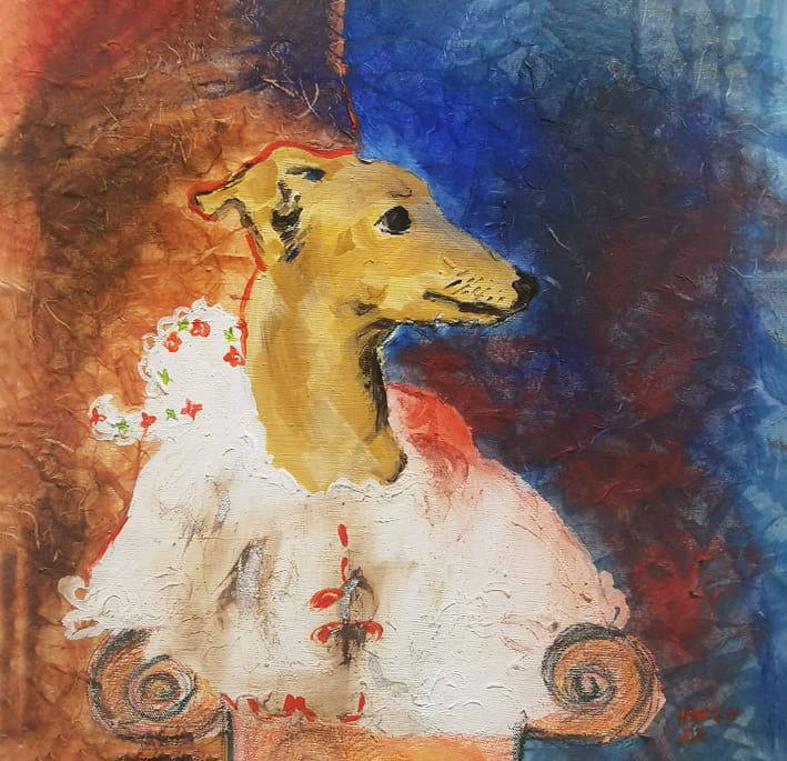 A painting depicting a dog.